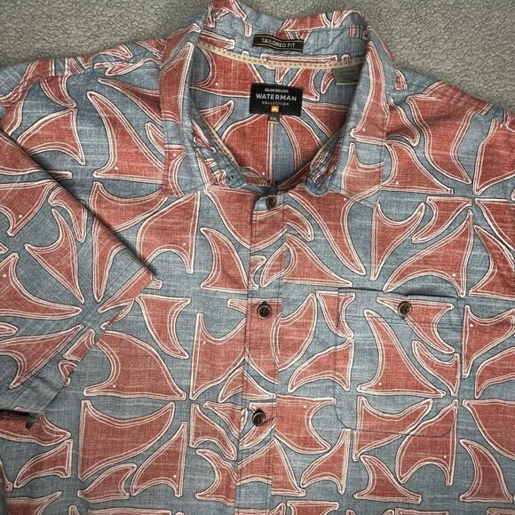 Quiksilver Waterman Shirt Men 2XL Reverse Print Hawaiian Tailored Fit Logo Camp - Picture 1 of 15